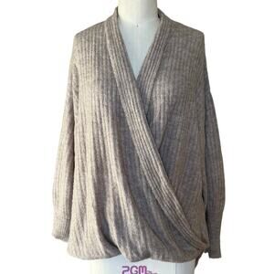Max Studio Beige Rib Knit Oversized Wrap Preppy Cozy Sweater Top Plus Sz 1X $88